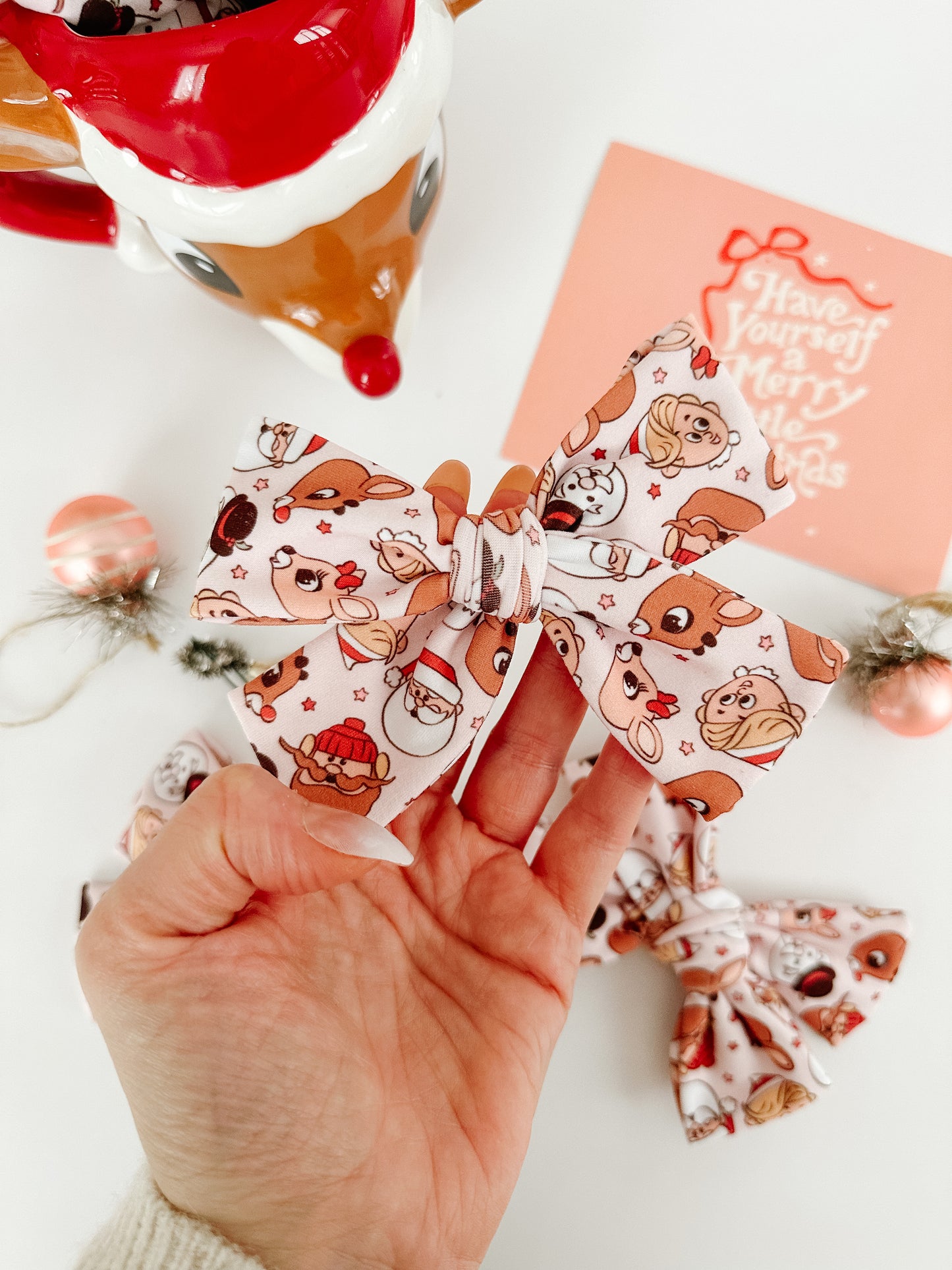 Hand tied Bow - Reindeer Friends